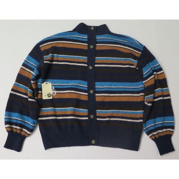 St. John’s Bay Women Sz XL Blue Multicolor Striped Mock Neck Button Back Sweater - Picture 2 of 4
